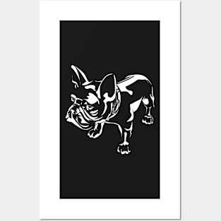 bulldog silhouette on black background Posters and Art